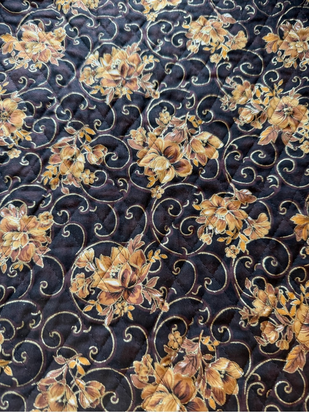 Paisley Floral Quilted Jacket Gold Brown Black Button Front - Picture 9 of 9